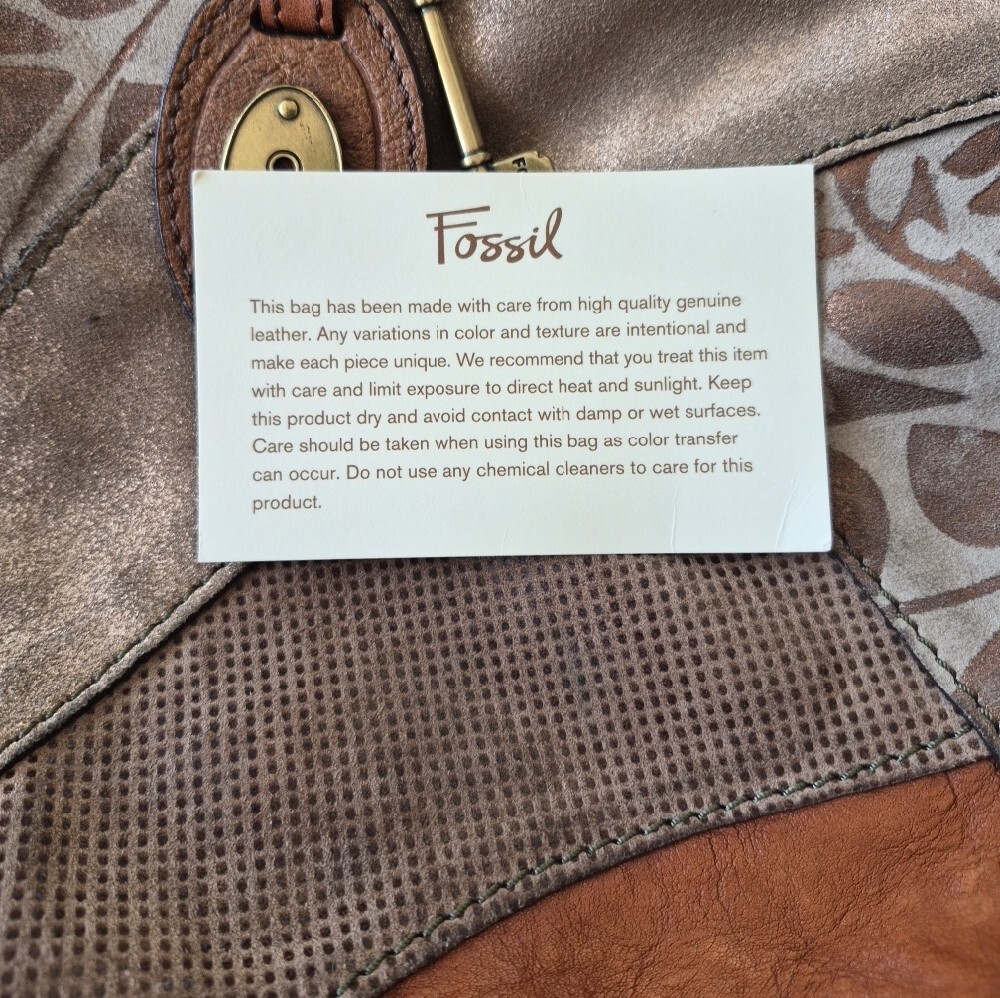 Fossil NWOT Patchwork Leather Tote Bag Patchwork in Brown and Cream - Picture 4 of 5
